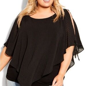 Avenue Asymmetrical Black Blouse with Cold Shoulder Sleeves